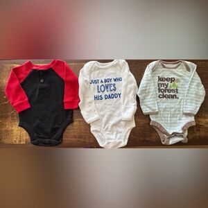Long sleeve onesies. Garanimals black/red, Carter’s white, Old Navy striped.